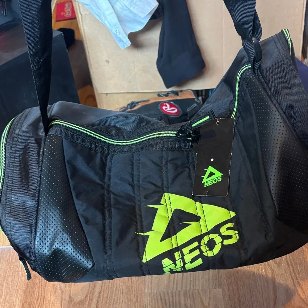 Neos Gym Bag Black Duffel Bag with Green Accents